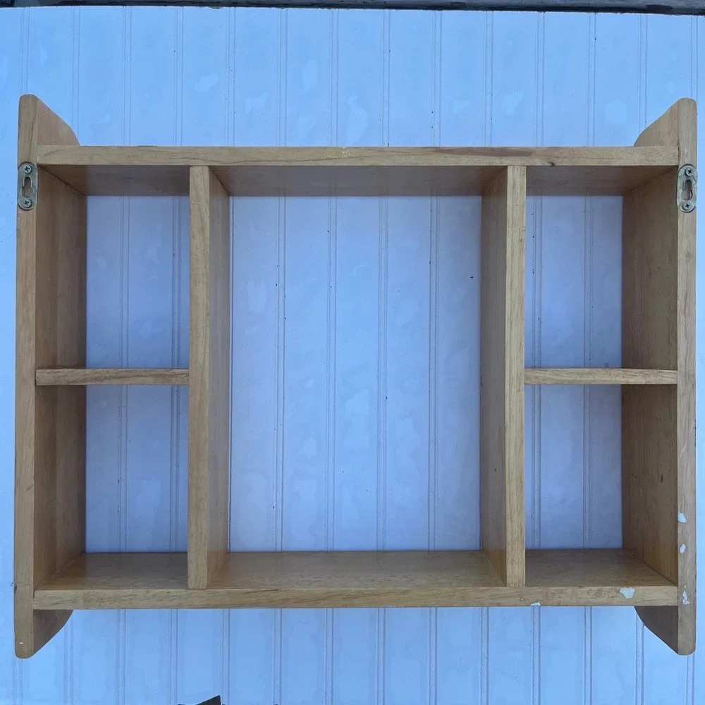 Vintage Solid Wood Wall Hanging Shadow Box Display Shelf 5 Compartment